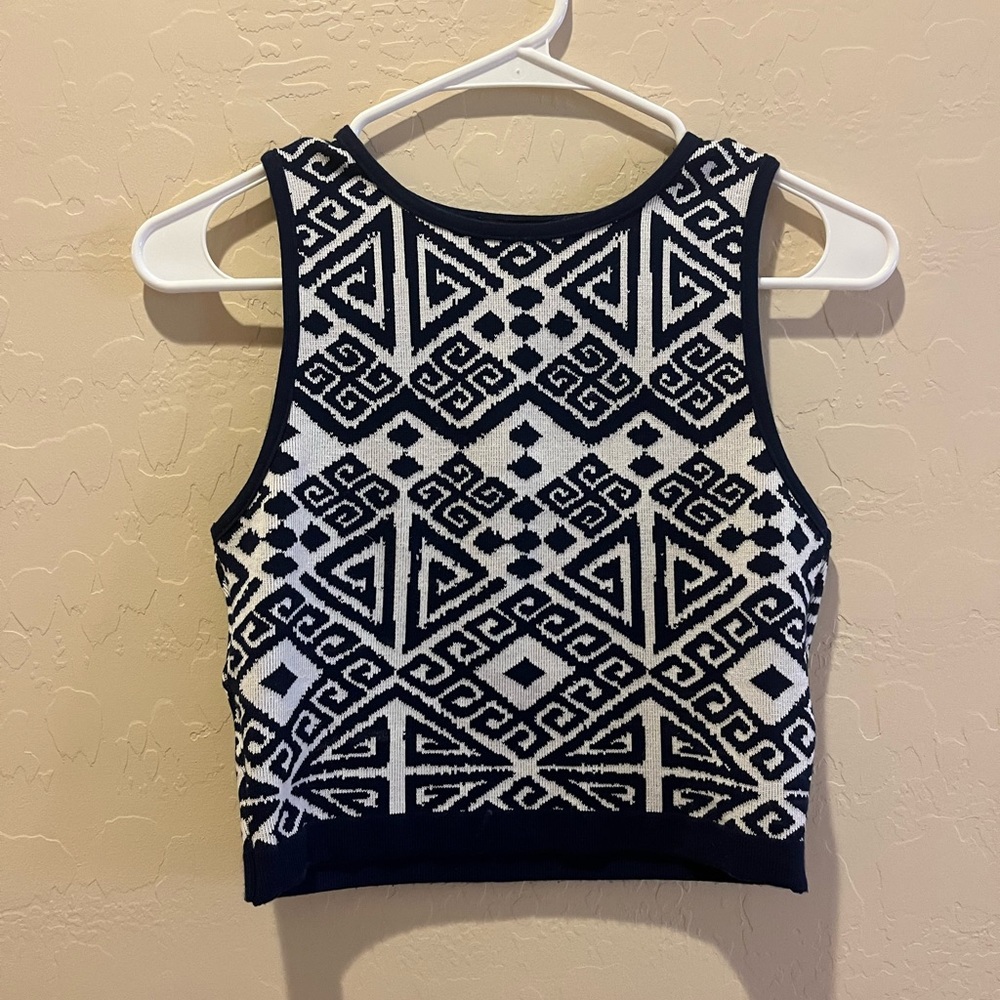 Blue & White Adorable Long Crop Top, Small. Like New